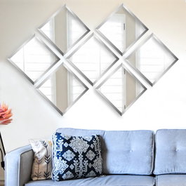 Wallity Juego de 7 Espejos de Cristal Plata 24 x 24 cm